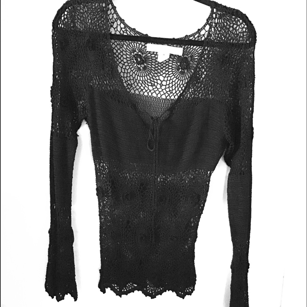 Betty Paige Black Crocheted Top Flowers Boho